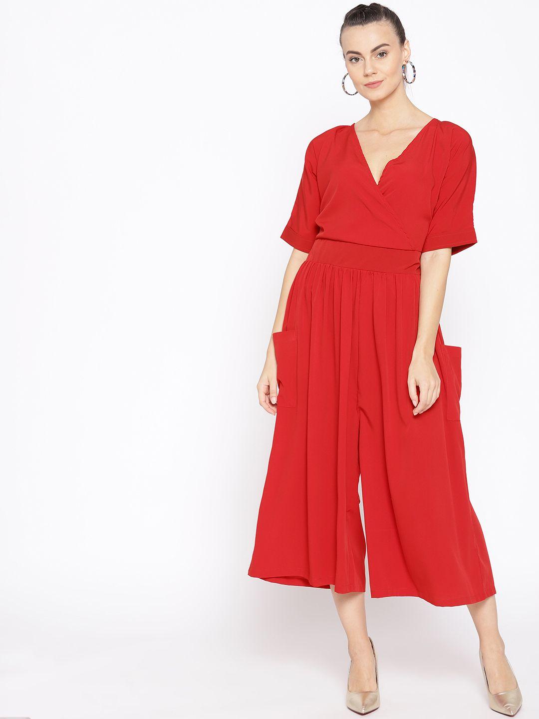 cottinfab women red solid culotte jumpsuit