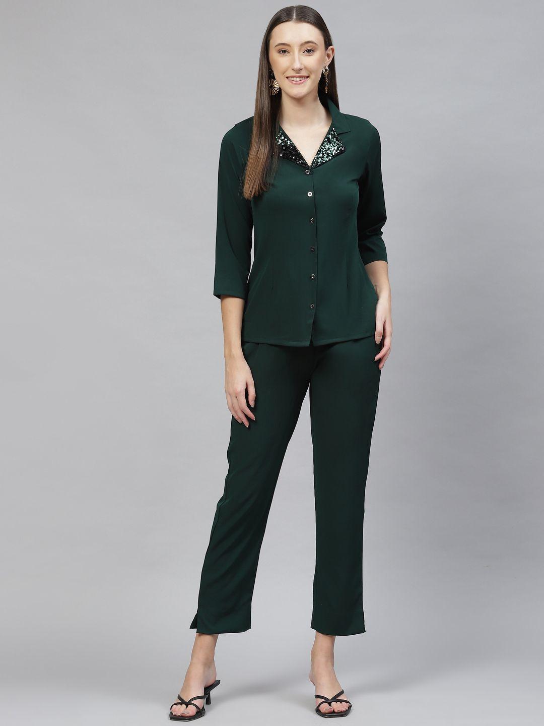 cottinfab women sequined shirt with trousers