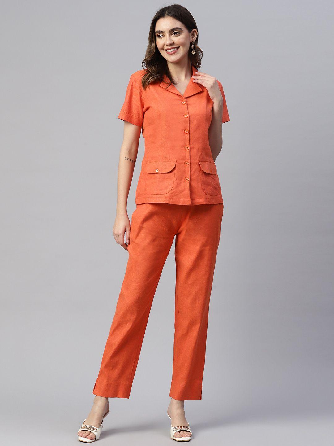 cottinfab women solid shirt with trousers