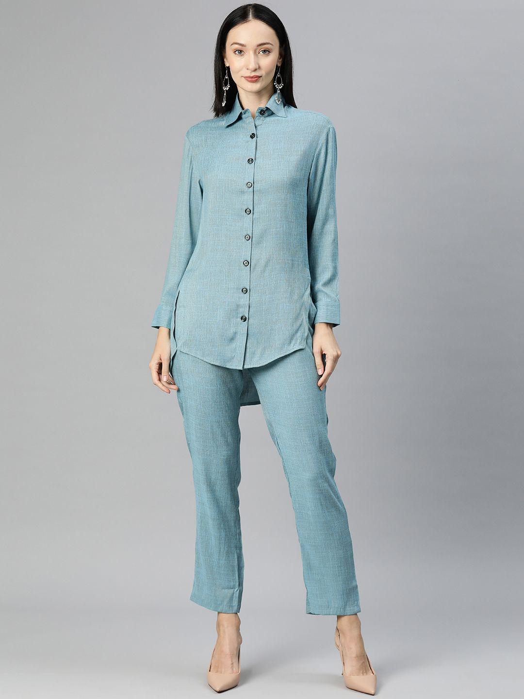 cottinfab women solid shirt with trousers