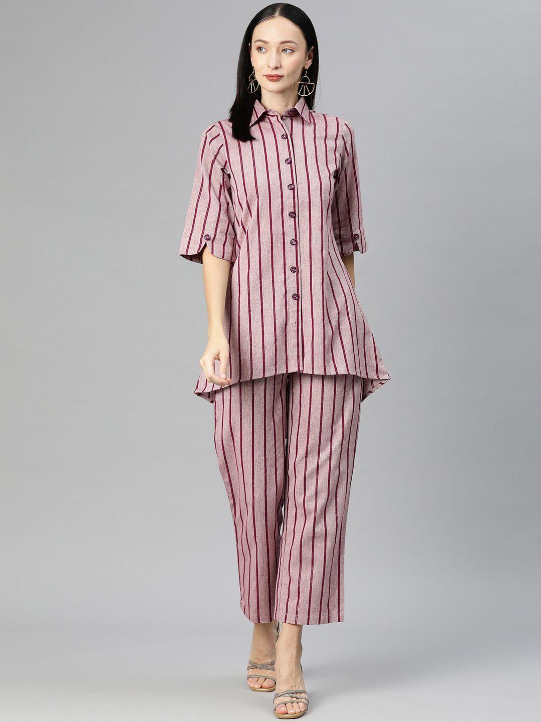 cottinfab women striped cotton shirt with trousers