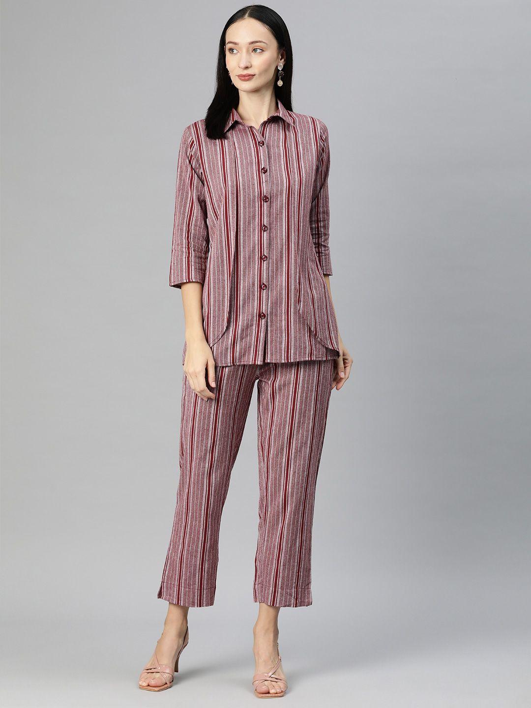 cottinfab women striped cotton shirt with trousers