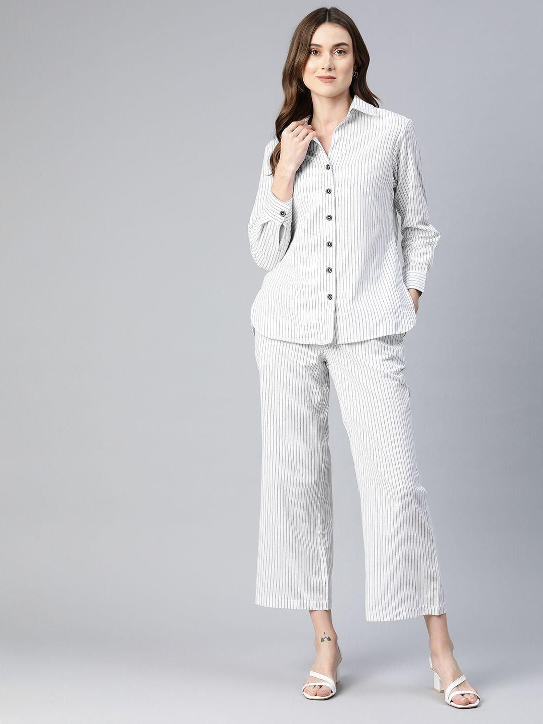 cottinfab women striped cotton shirt with trousers