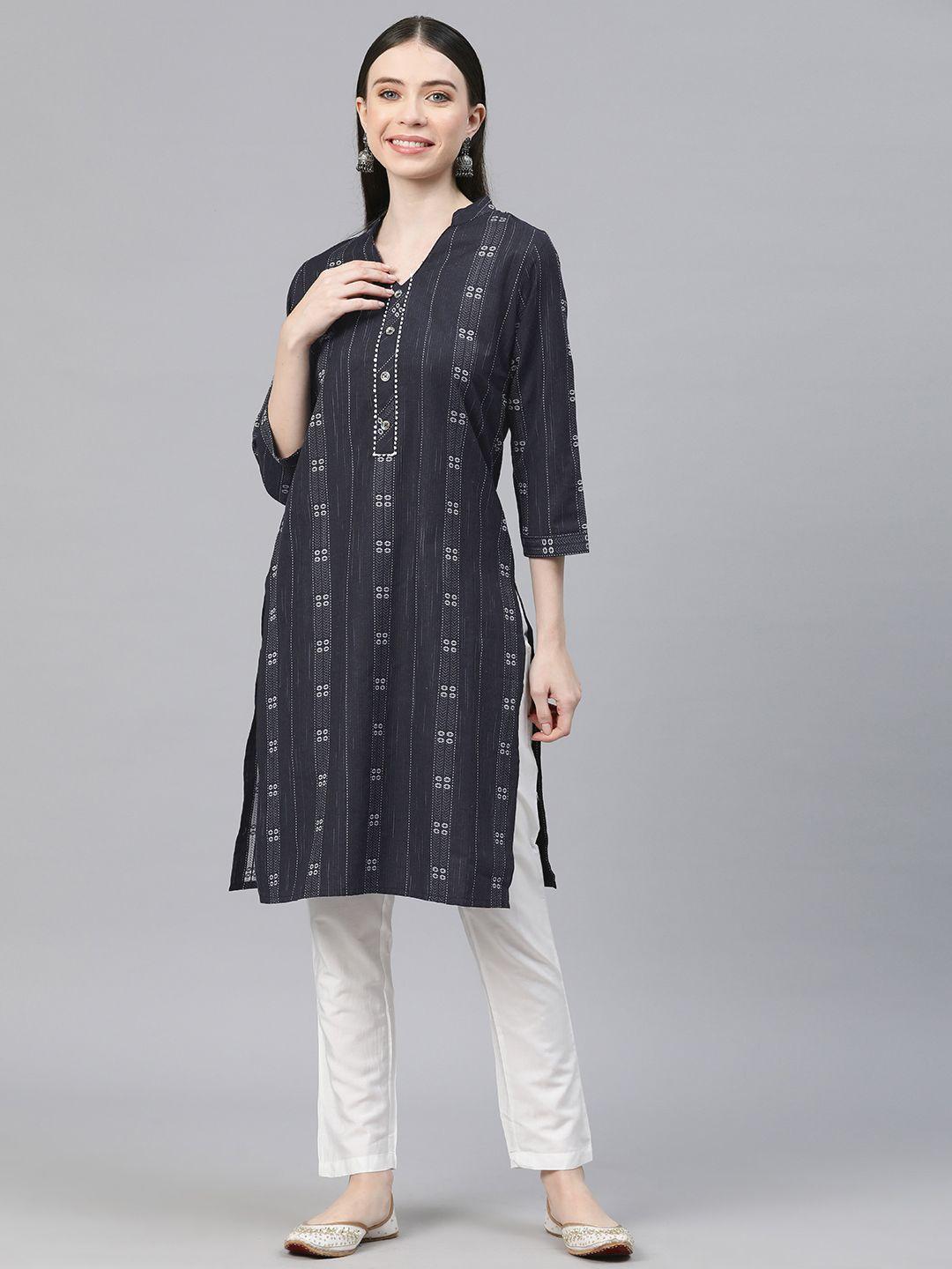 cottinfab woven design mandarin collar pure cotton kurta