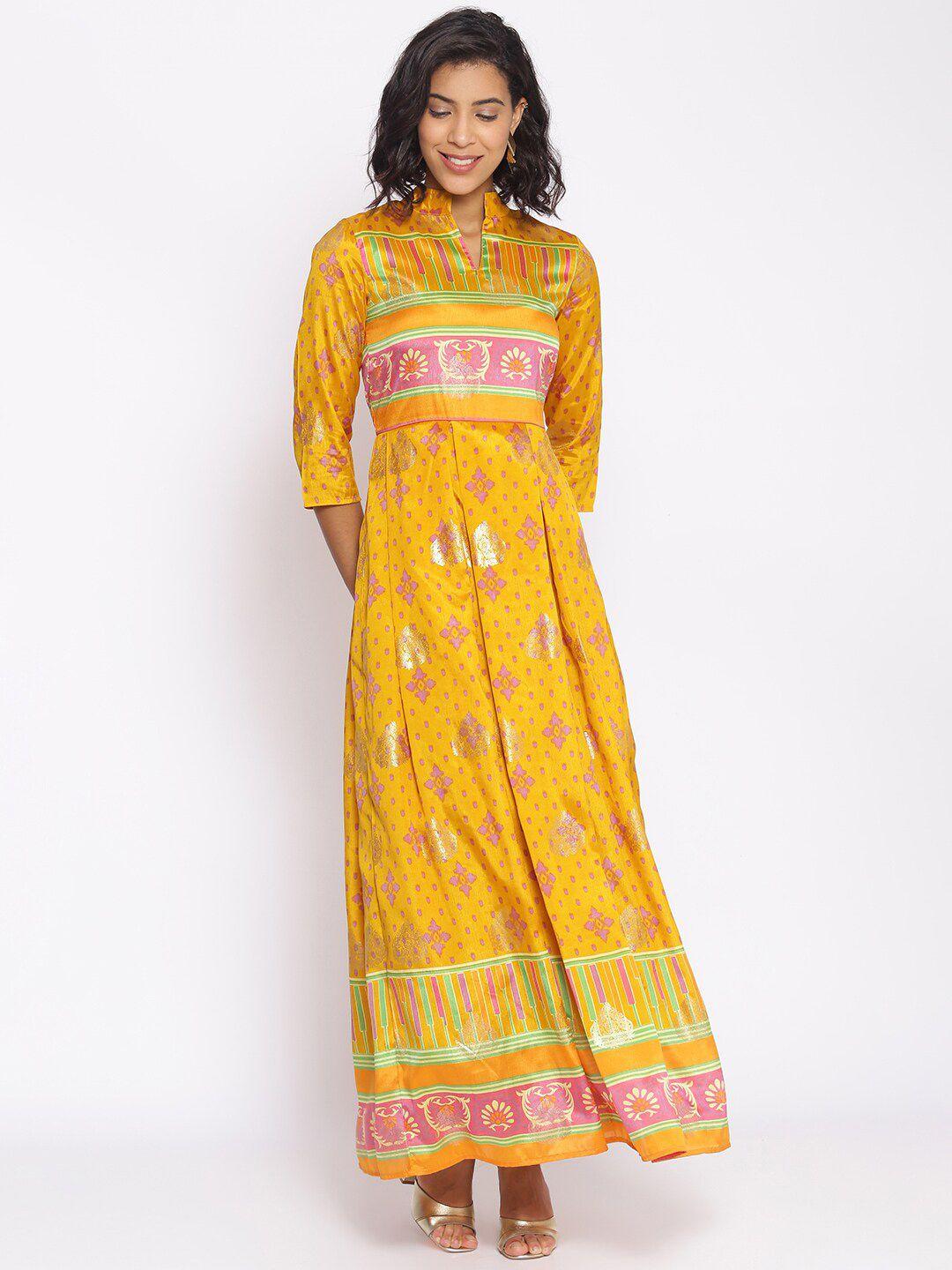 cottinfab yellow ethnic motifs maxi dress