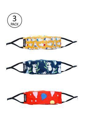 cotton 7 layer reusable kids 3d face mask with adjustable elastic earloop - pack of 3 - multi