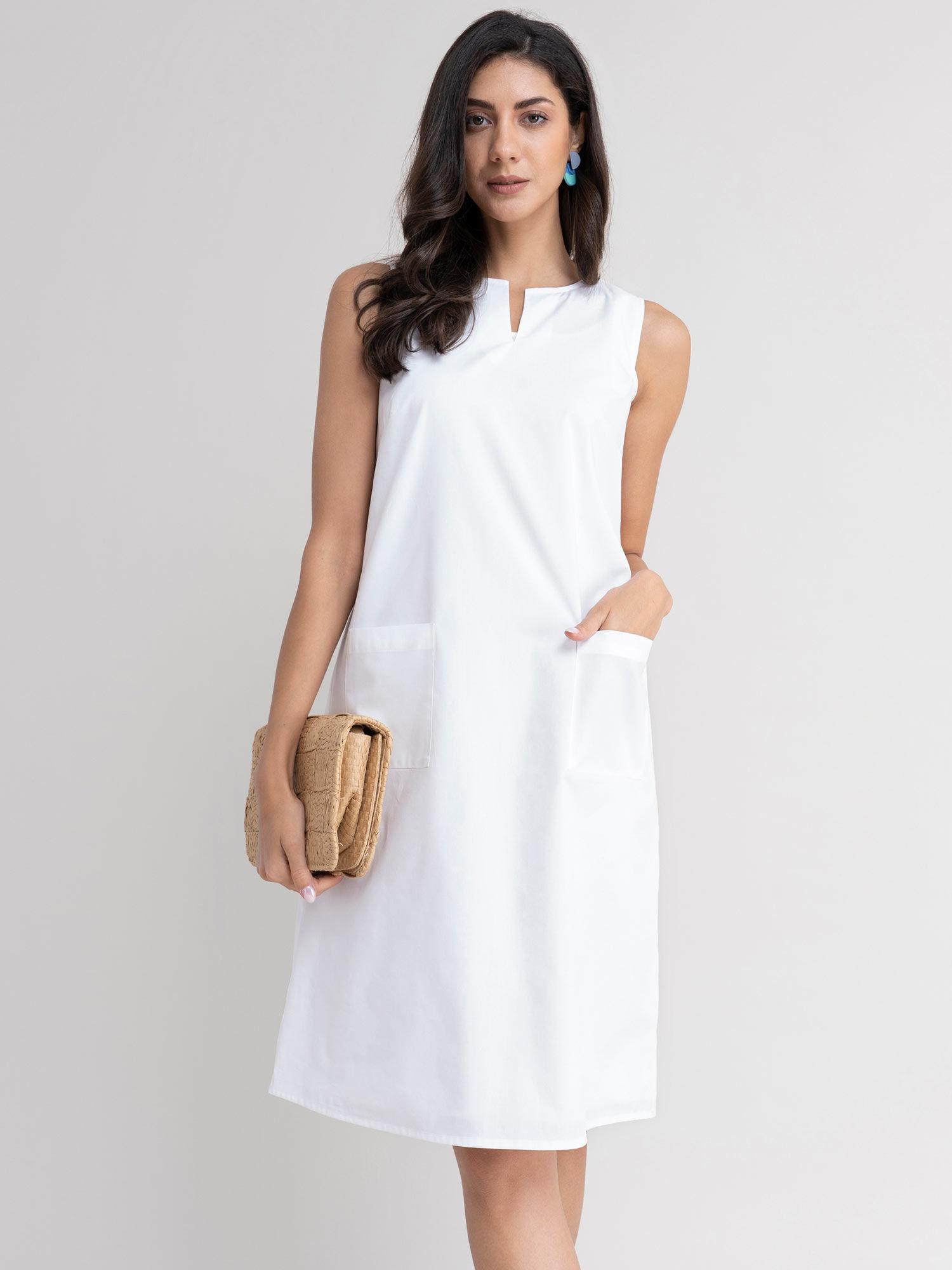 cotton a line dress - white (set of 2)