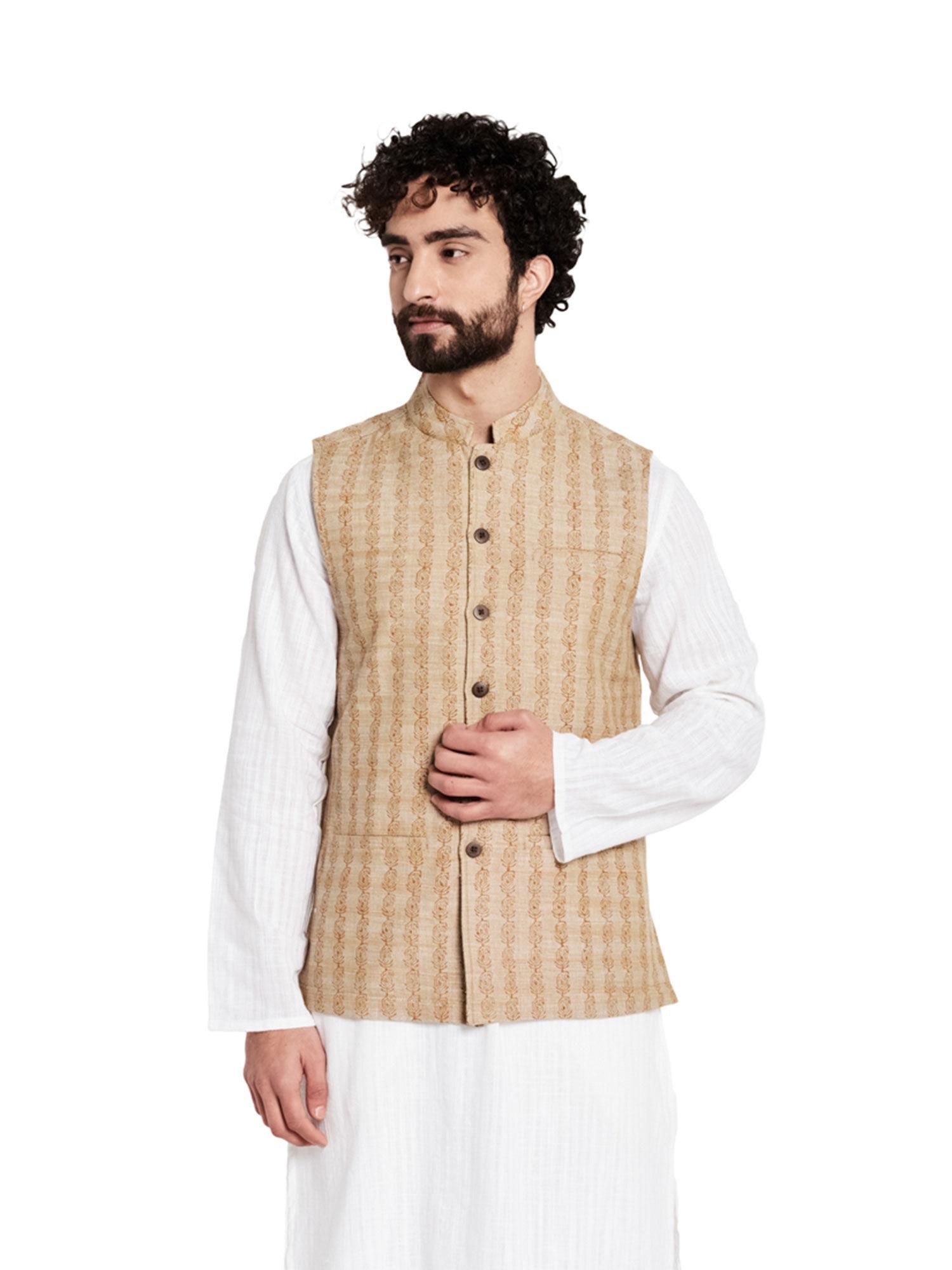 cotton block printed nehru jacket