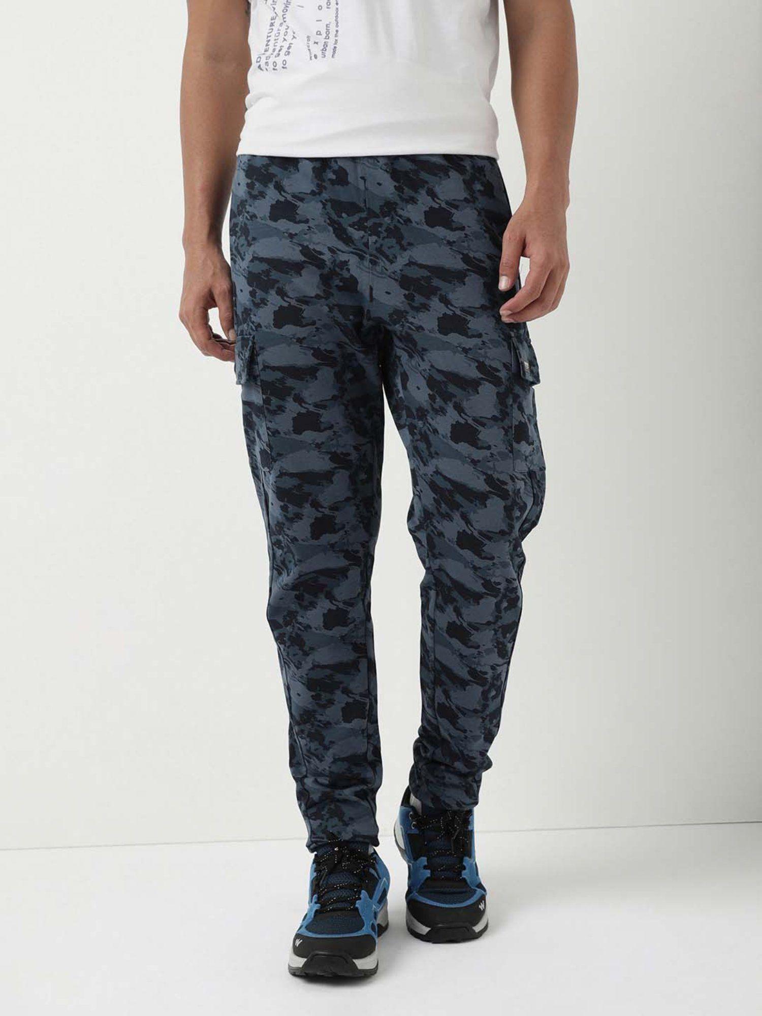 cotton camouflage navy blue regular fit trackpants