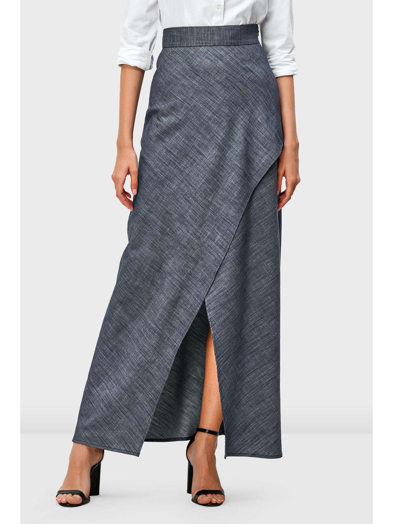 cotton chambray faux wrap skirt
