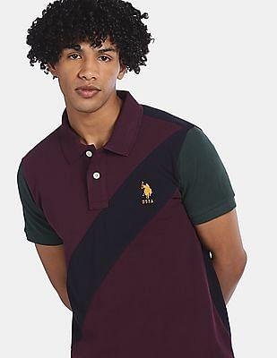 cotton colour block pique polo shirt