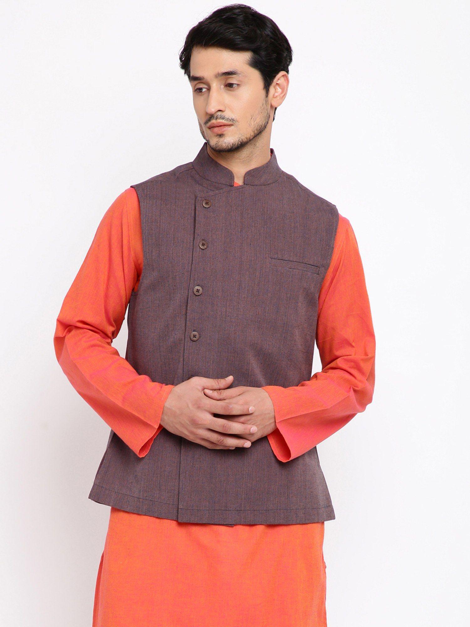 cotton comfort fit purple nehru jacket