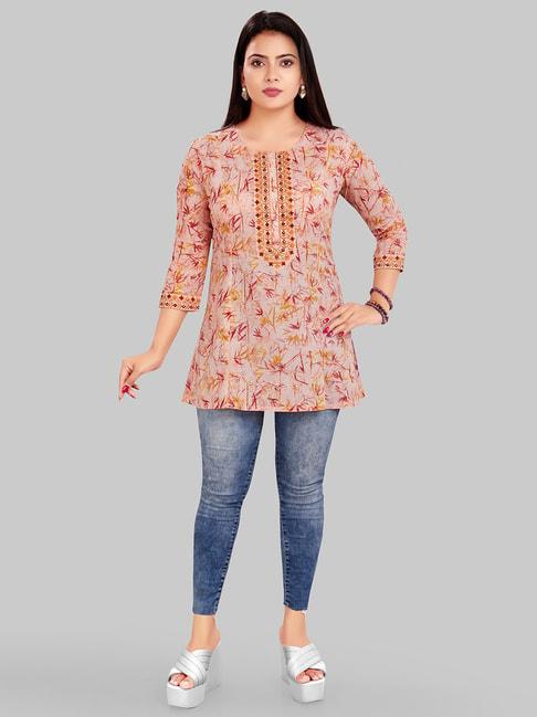 cotton culture pink embroidered straight kurti