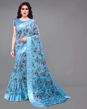 cotton floral print saree with satin border