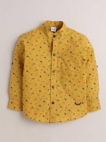 cotton full sleeves colorful flower printed shirt- yellow