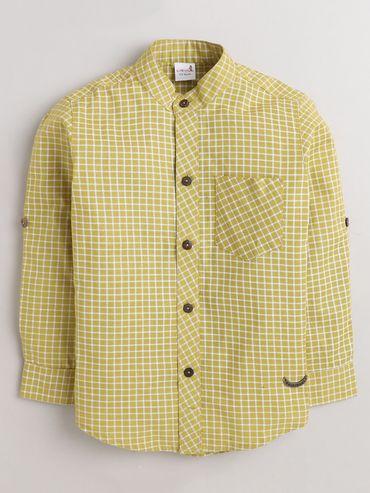 cotton full sleeves small checks printed shirt- lemon yellow
