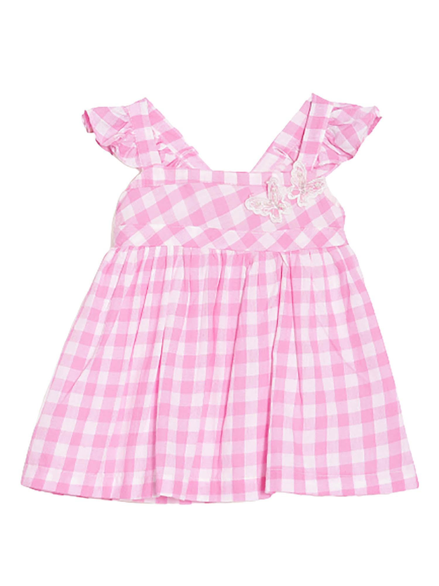 cotton girls casual dress with flutter sleeves pink
