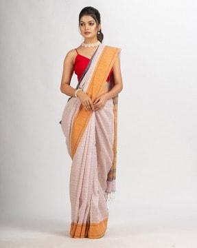 cotton jamdani saree with tassels