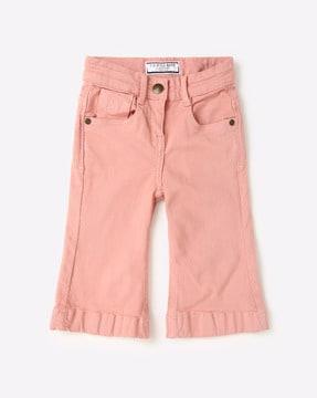 cotton jeans with ruffled hems