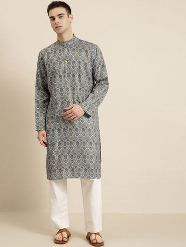 cotton light grey printed only kurta