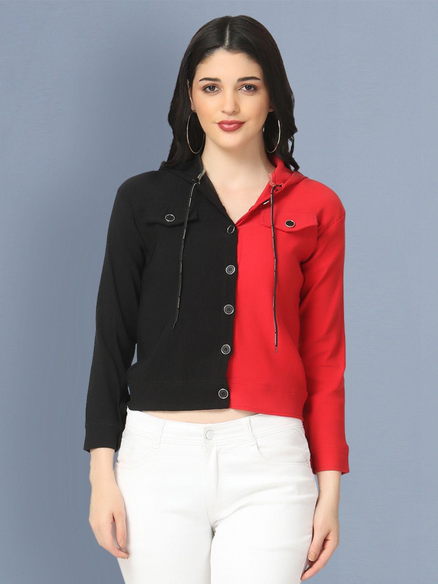 cotton lycra black and red buttoned jacket