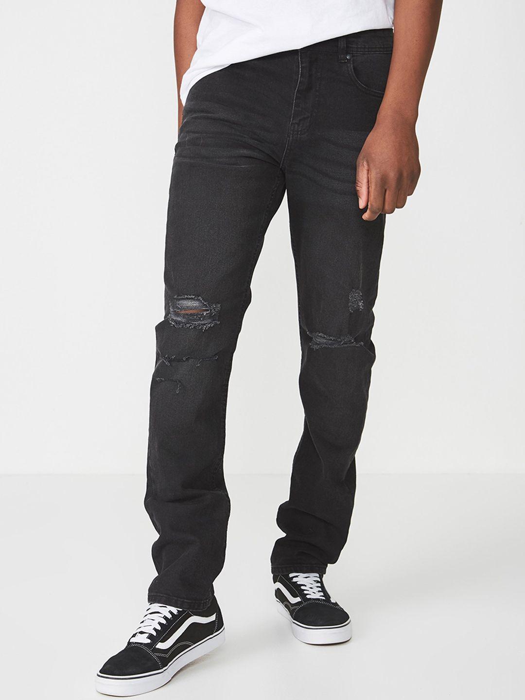 cotton on men navy blue tapered fit low-rise mildly distressed jeans