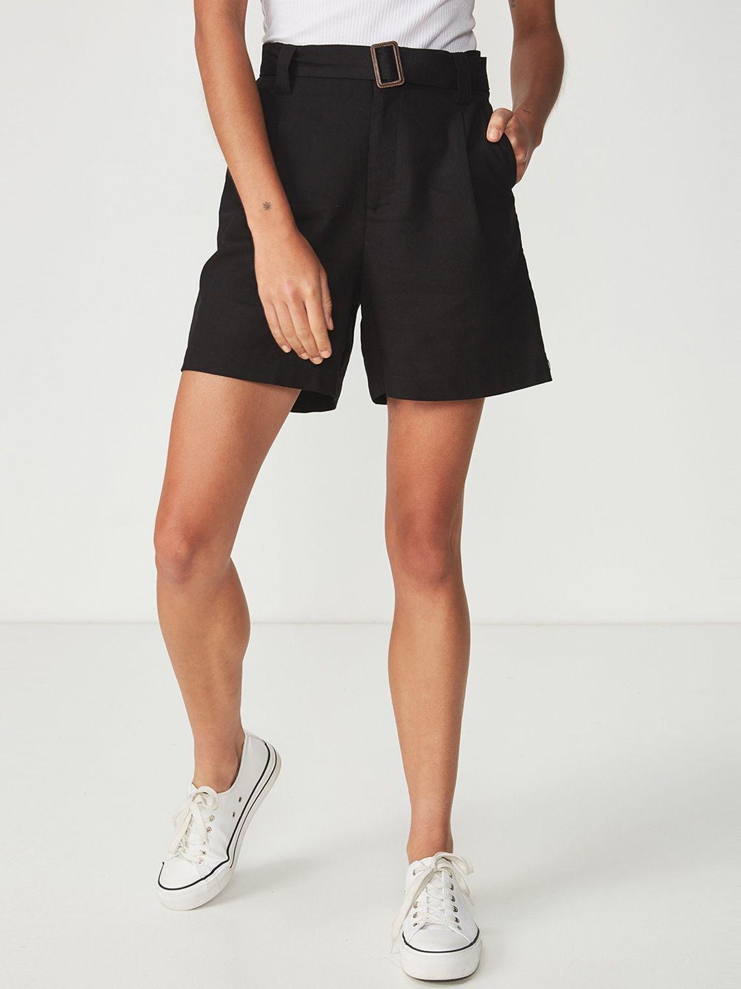 cotton on women black solid loose fit regular shorts