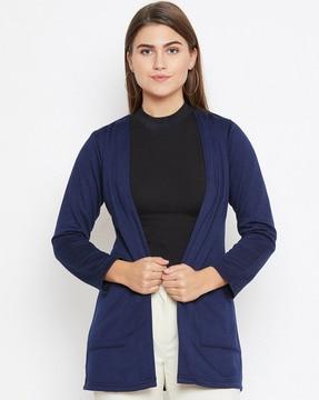 cotton open-front shrug with patch pocket