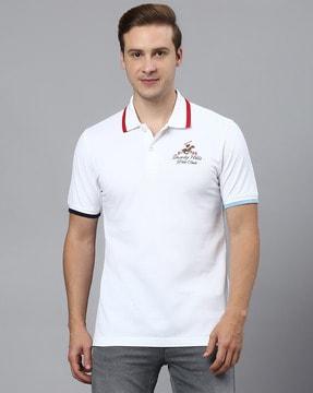 cotton polo t-shirt with logo embroidery