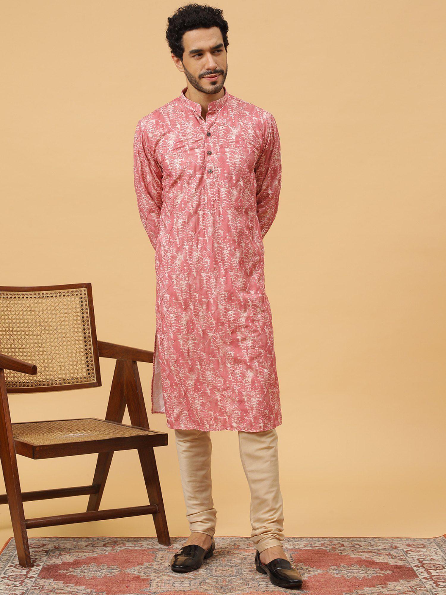 cotton printed pink ethnicwear men kurta