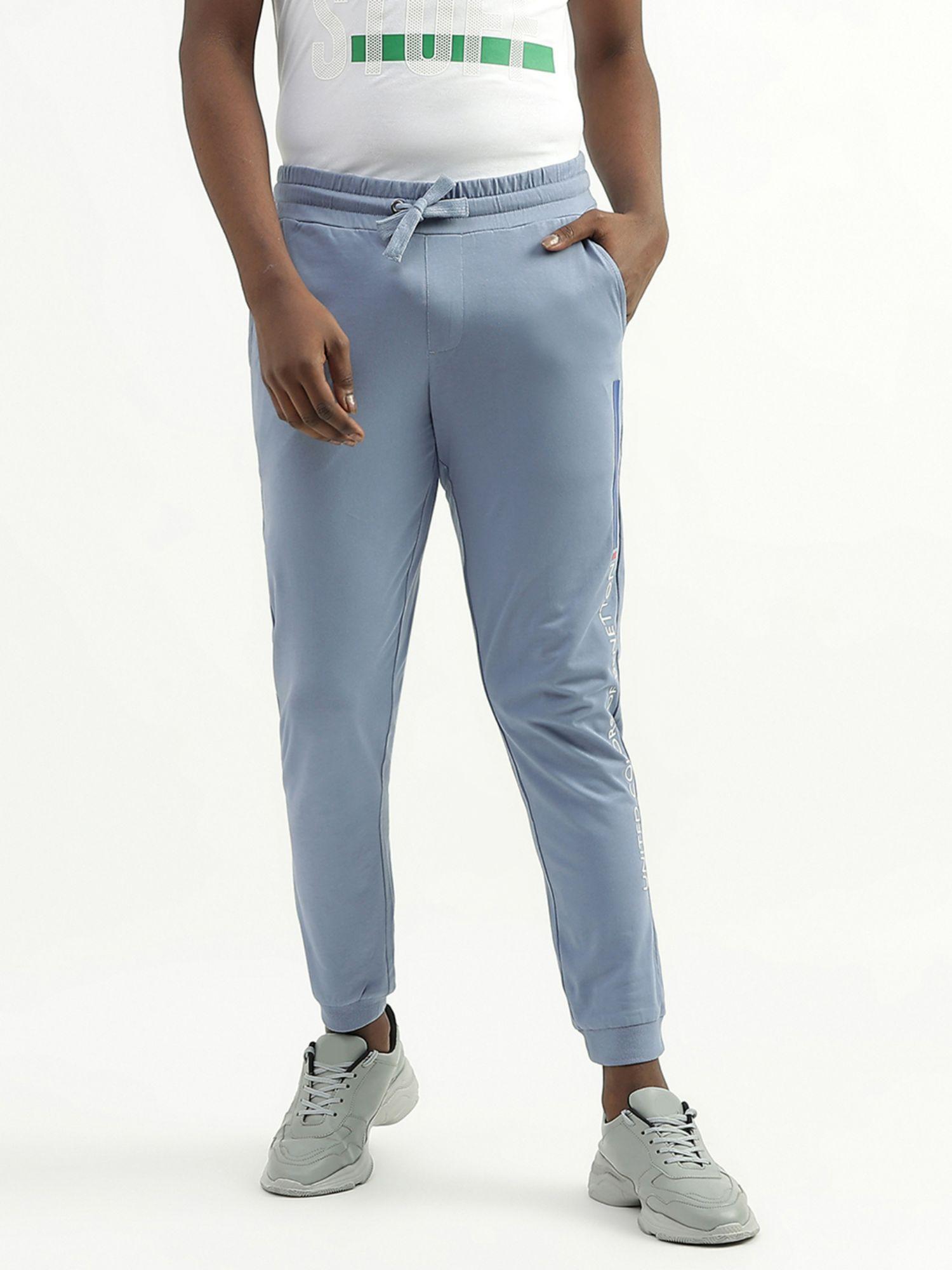 cotton printed slim fit mens joggers in blue