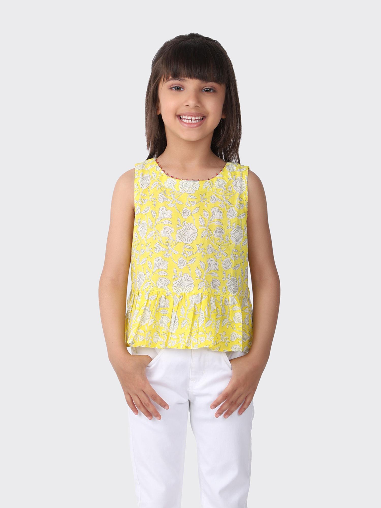 cotton printed top-yellow