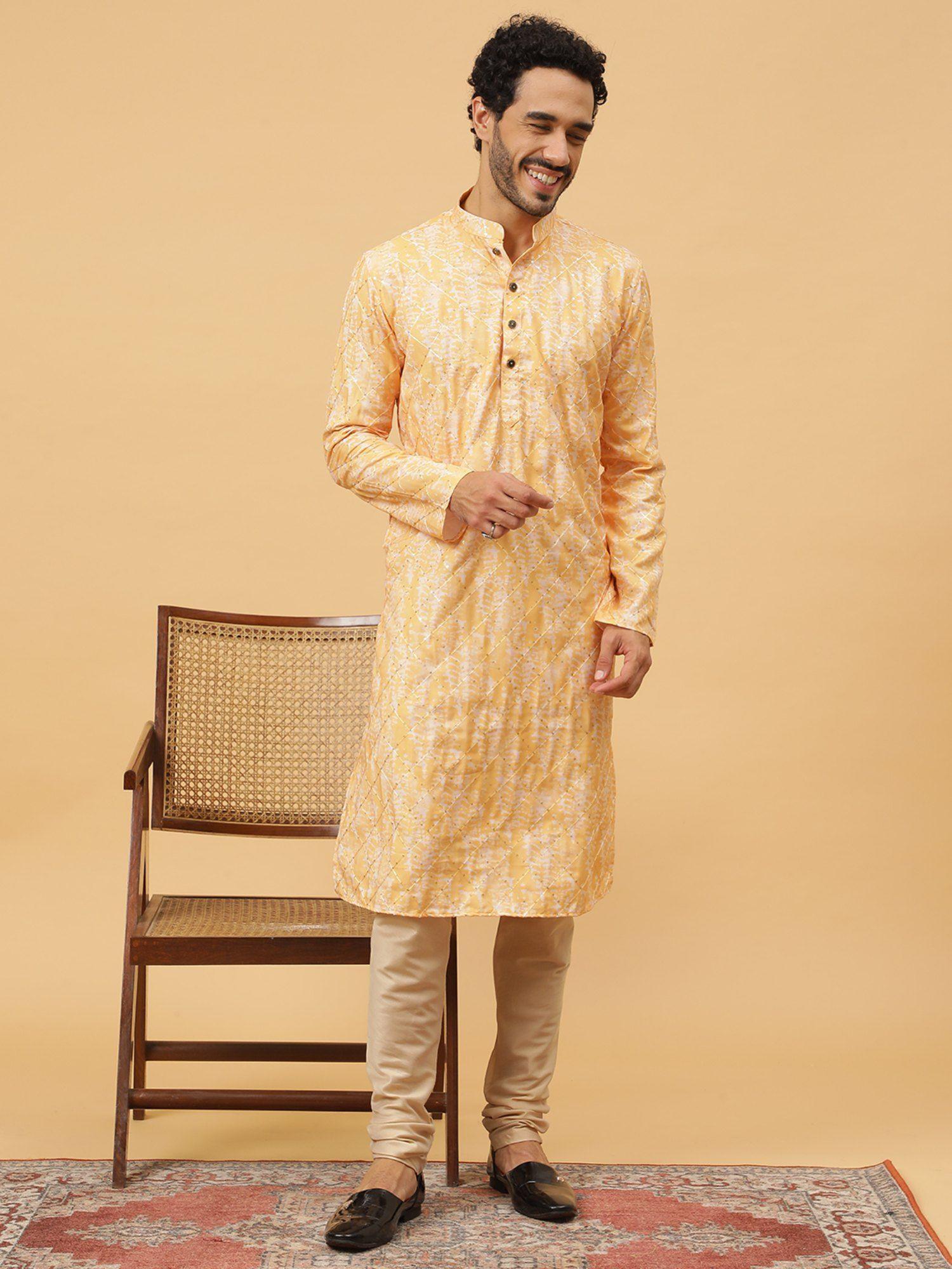 cotton printed yellow ethnicwear men kurta