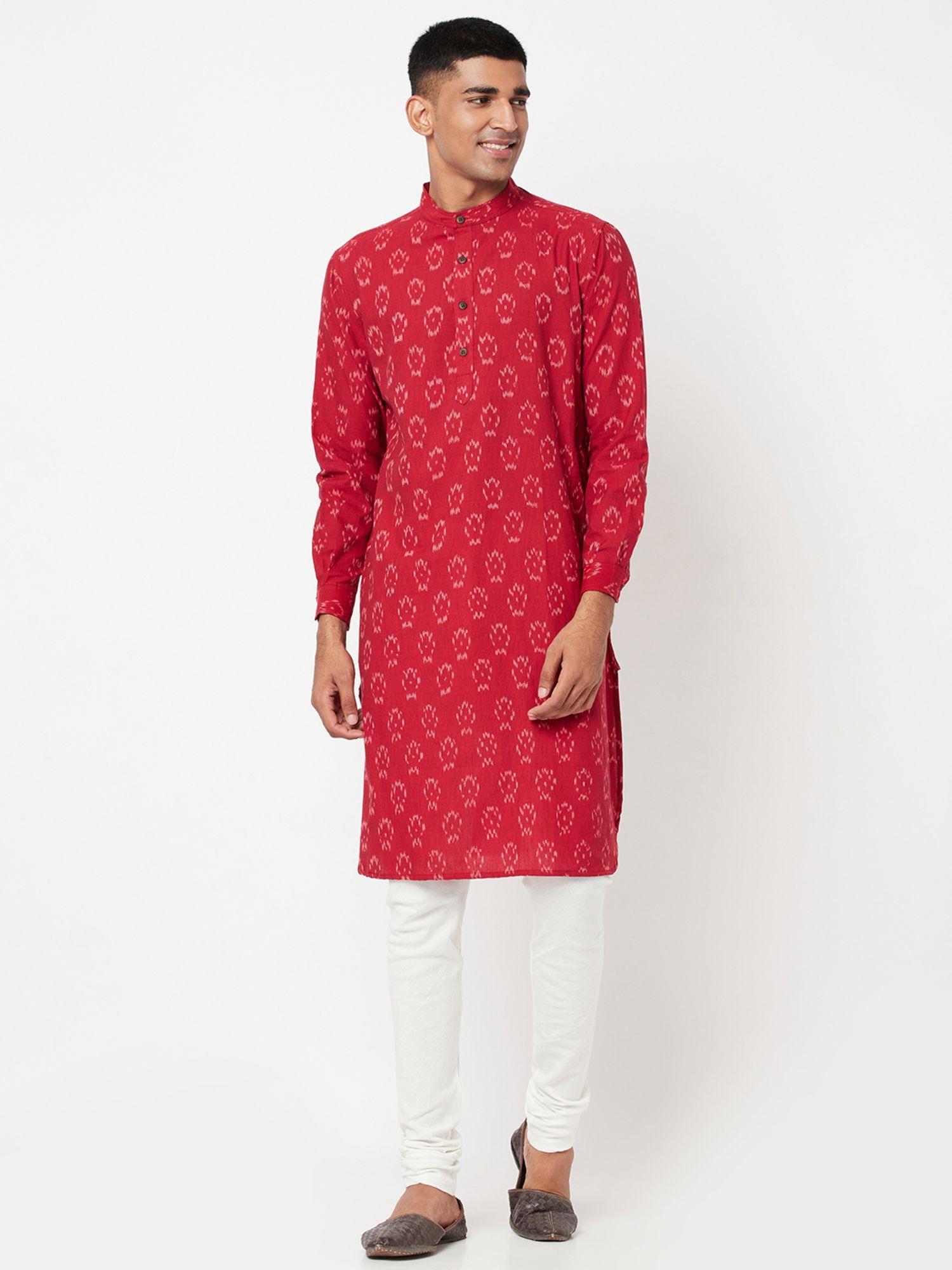 cotton red printed men kurta