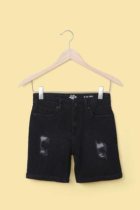 cotton regular fit boy's shorts - charcoal