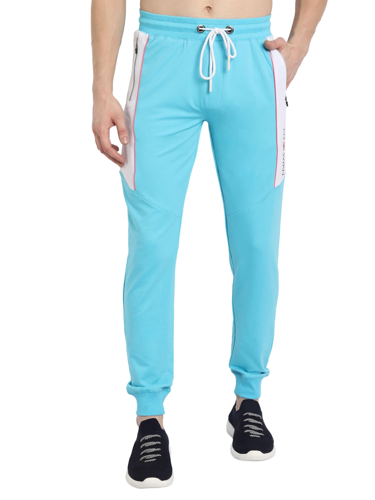 cotton rich lycra with contrast pannel joggers in blue