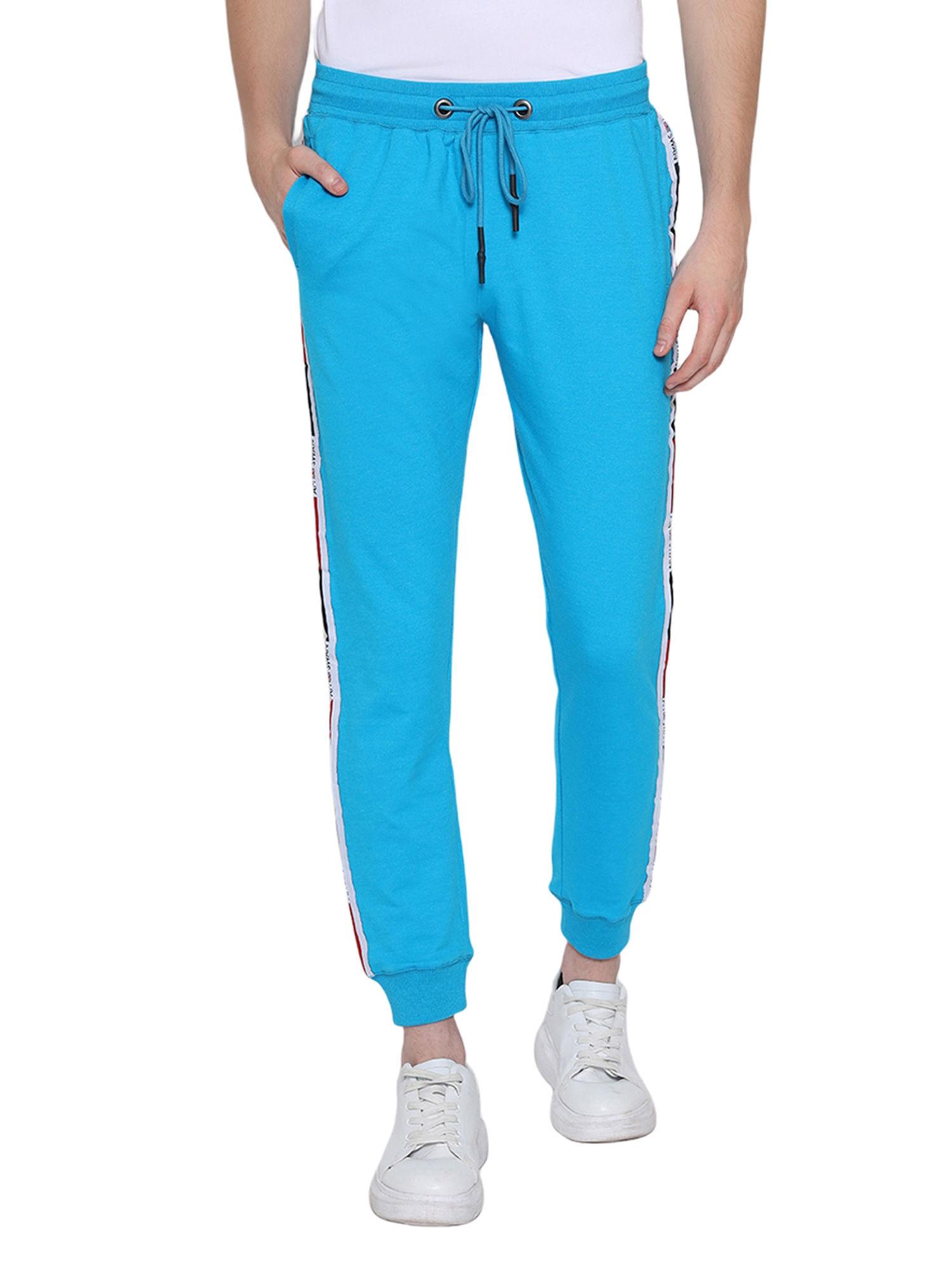 cotton rich lycra with solid tape joggers in blue