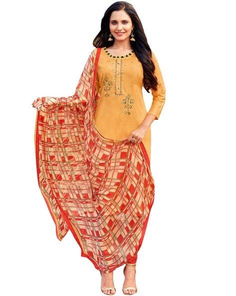 cotton silk embroidered unstitched salwar suit material