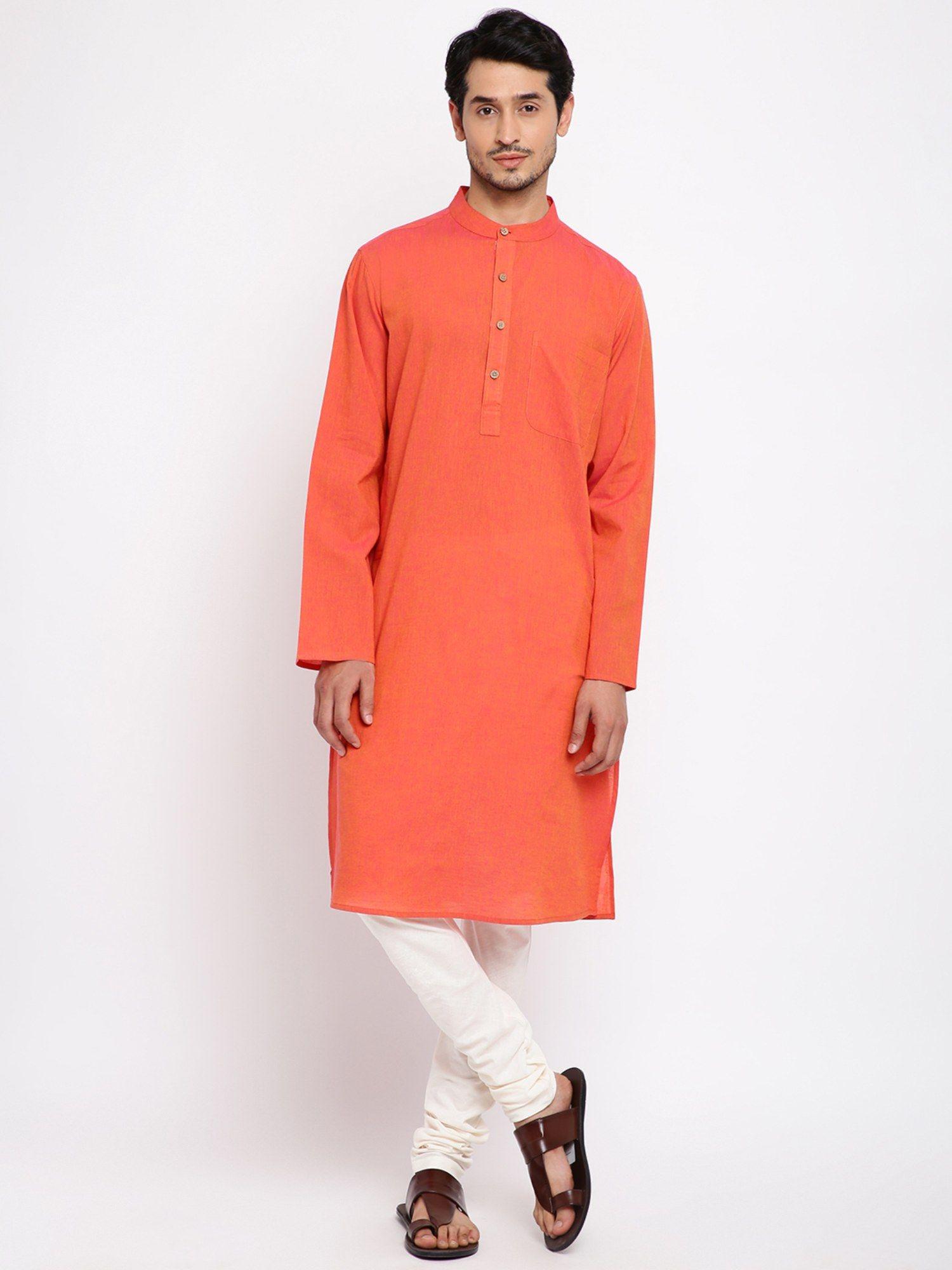 cotton slim fit orange long kurta