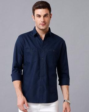 cotton slim fit shirt with welt pockets
