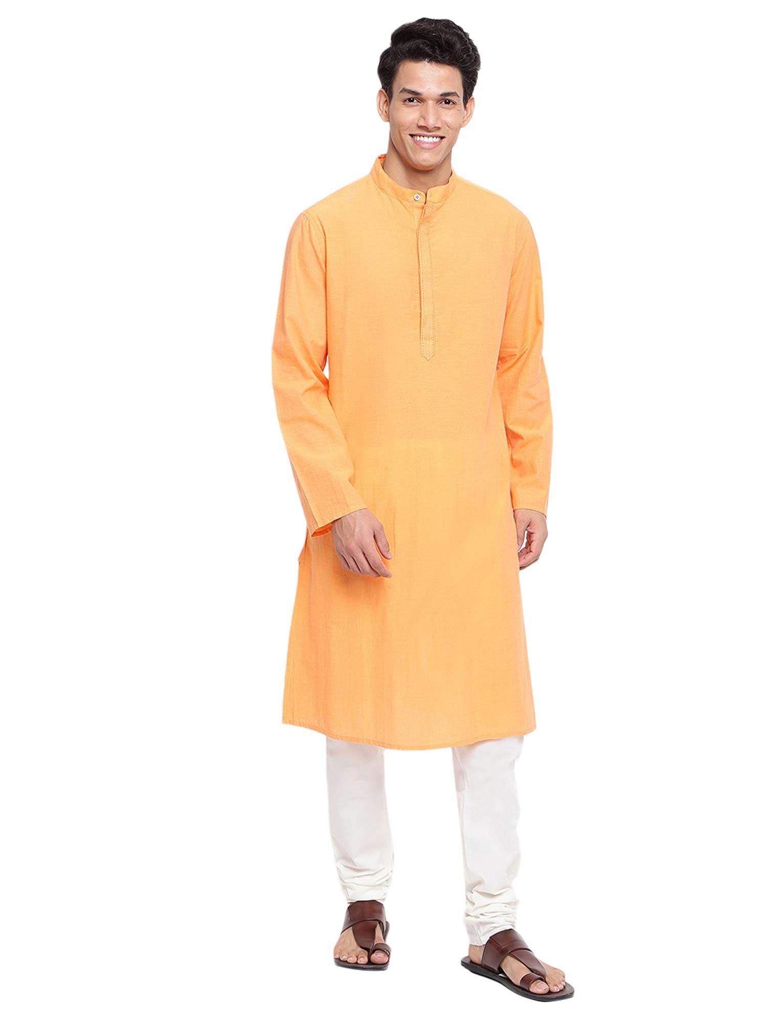 cotton solid yellow comfort fit long kurta