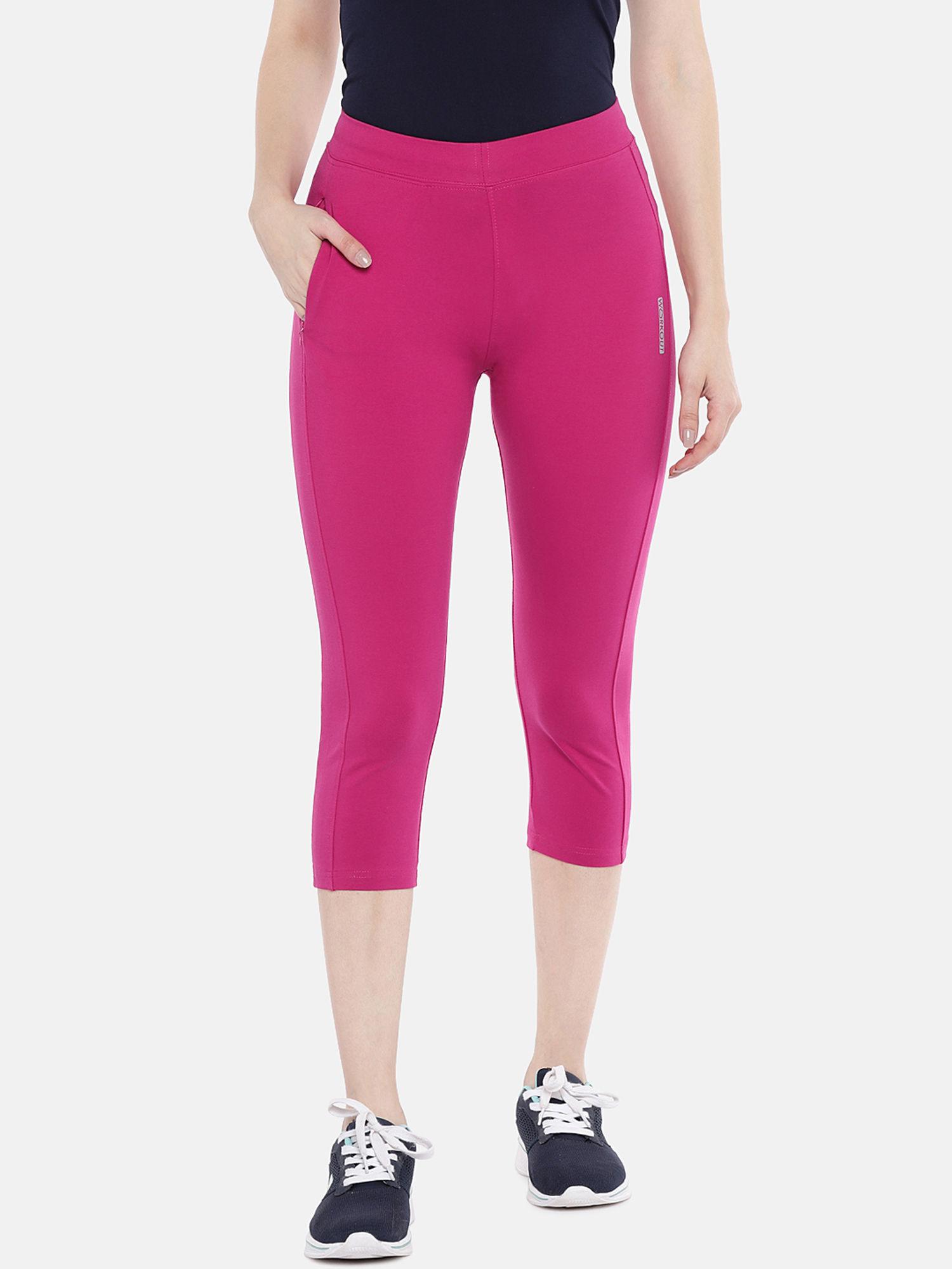 cotton spandex women's workout capri with zipper pocket - pink