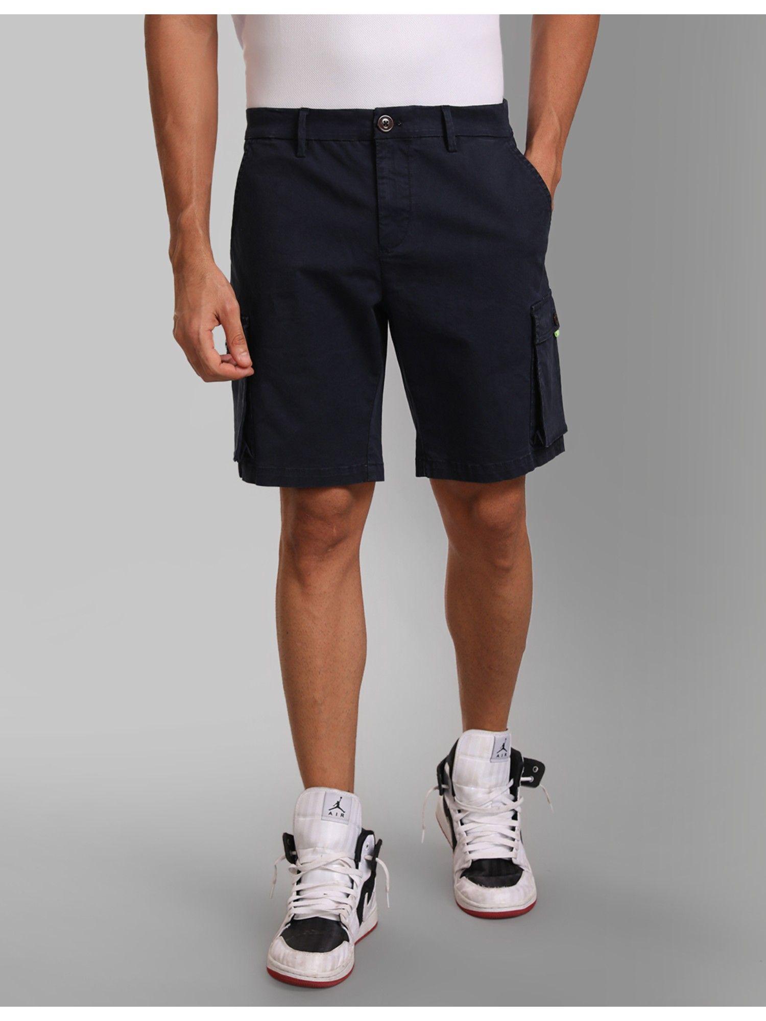 cotton stretch utility shorts navy blue