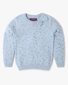 cotton sweater with bow accent