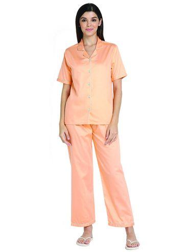 cotton- satin orange short sleeve women's night suit | lounge wear