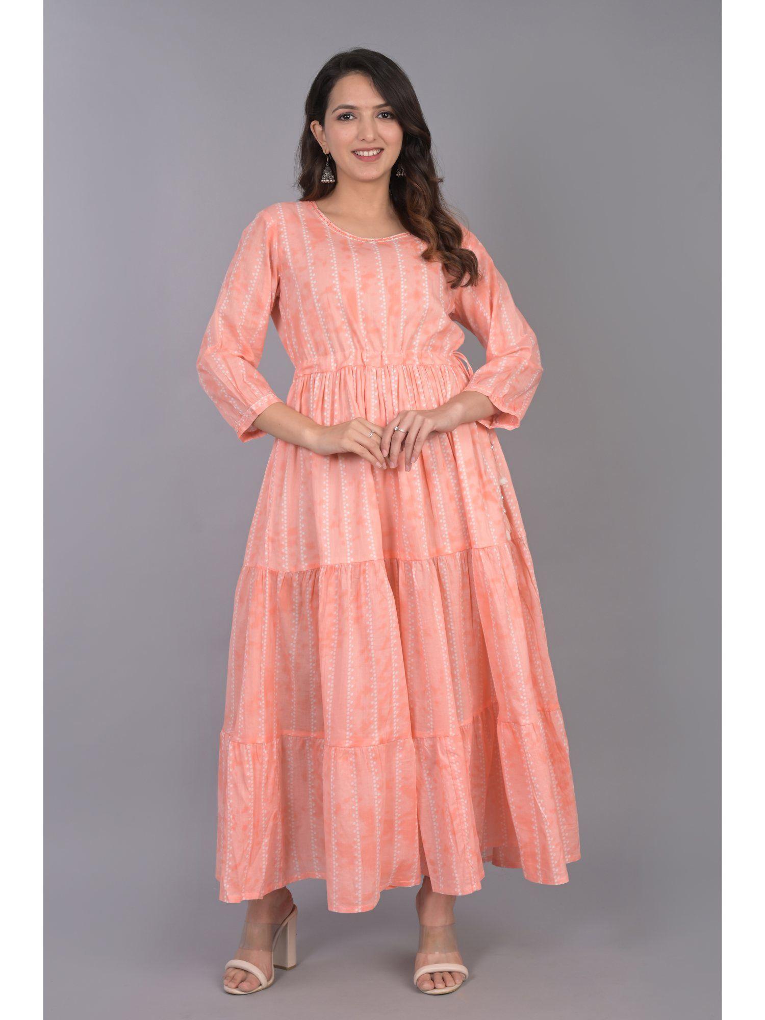 cotton 3 tier pink flared dress