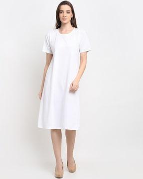 cotton a-line dress with round-neck
