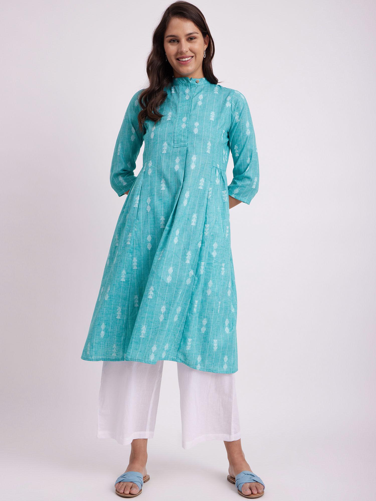 cotton a-line kurta - teal