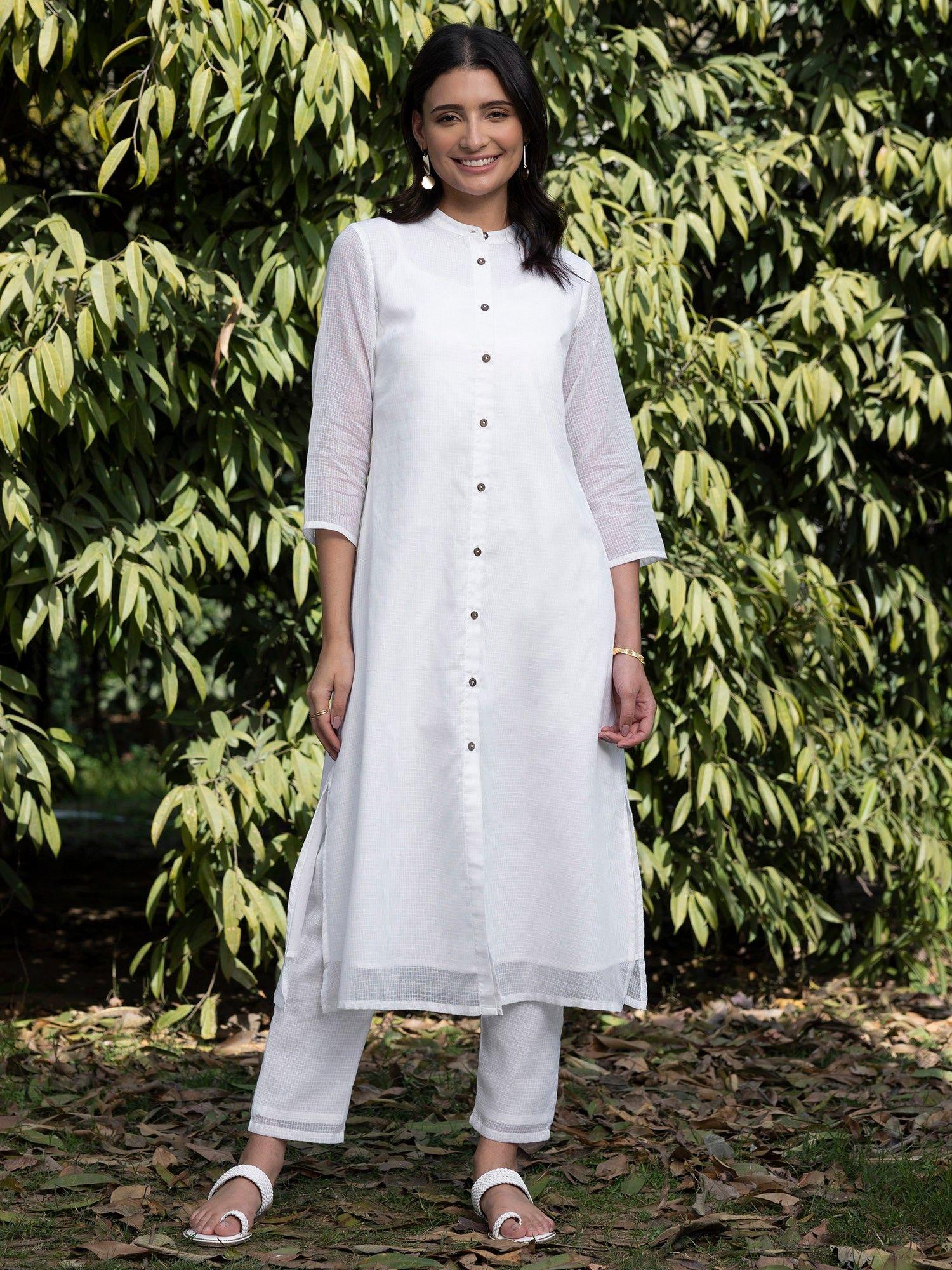 cotton a-line kurta - white