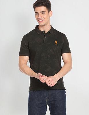 cotton abstract print polo shirt